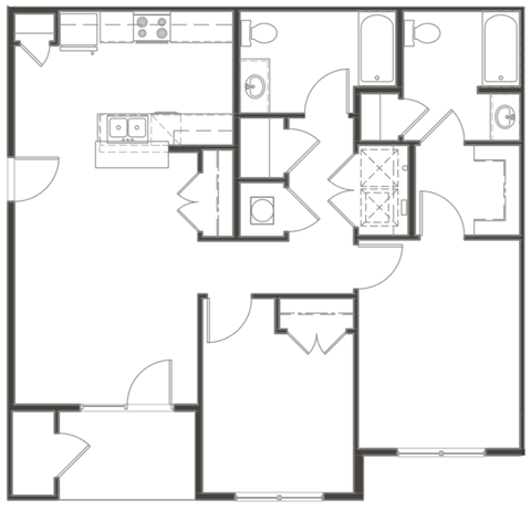Floor plan for 2 beds, 2 baths, 1079 sqft